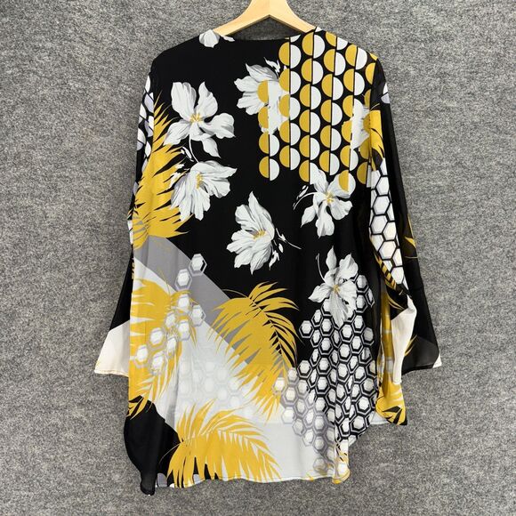 Alfani Blouse Women M Medium Black Floral V-Neck Long Sleeve Lined Casual - Picture 2 of 6